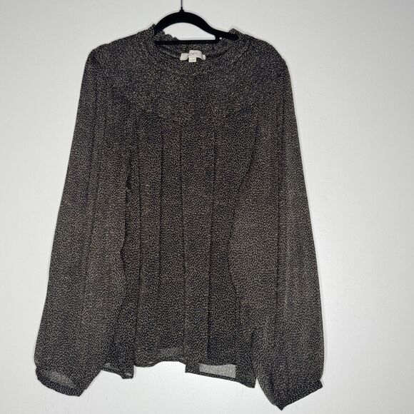 LOFT Smocked Yoke Chiffon Long Sleeve Blouse Women's Size Large - Picture 1 of 9